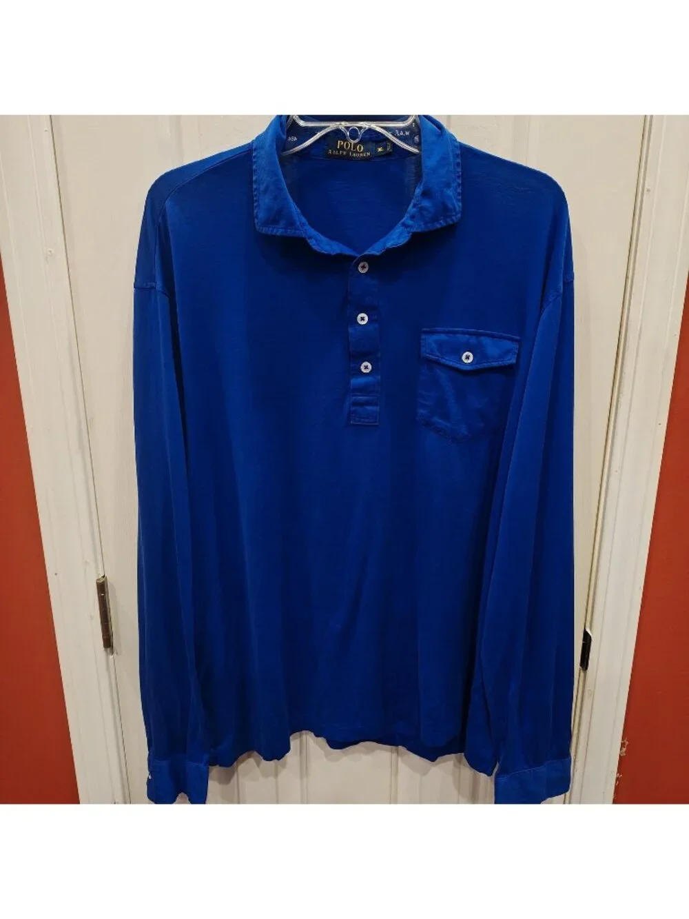 Polo Ralph Lauren Polo Shirt Mens XL Blue Popover Long Sleeve Pocket Jersey